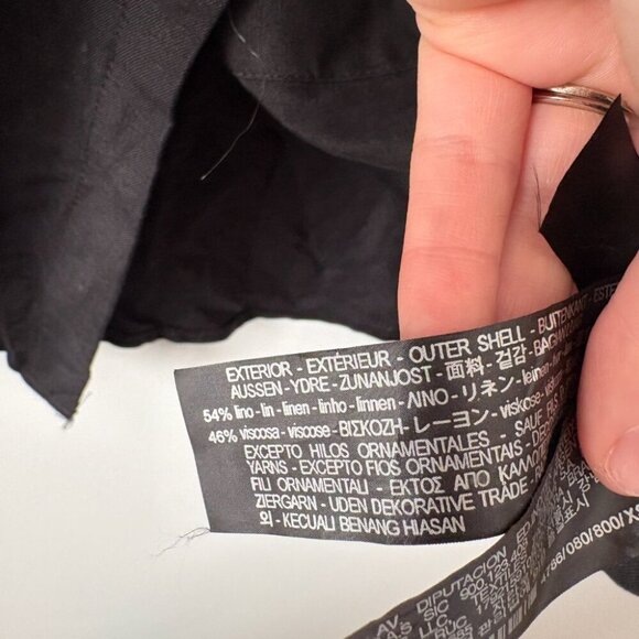 Zara Linen Off Shoulder Button Up Mini Puff Sleeve Dress Black Size XS - Picture 9 of 9